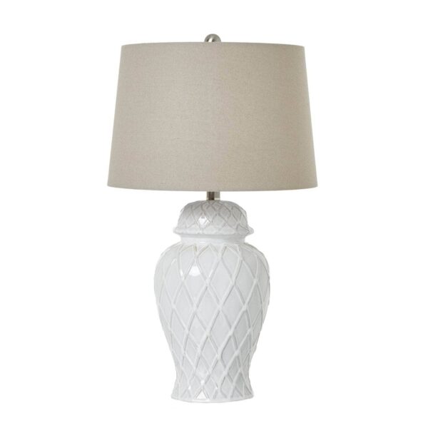 Marliam White Ceramic Ginger Jar Lamp with Linen Shade – Classic Elegance