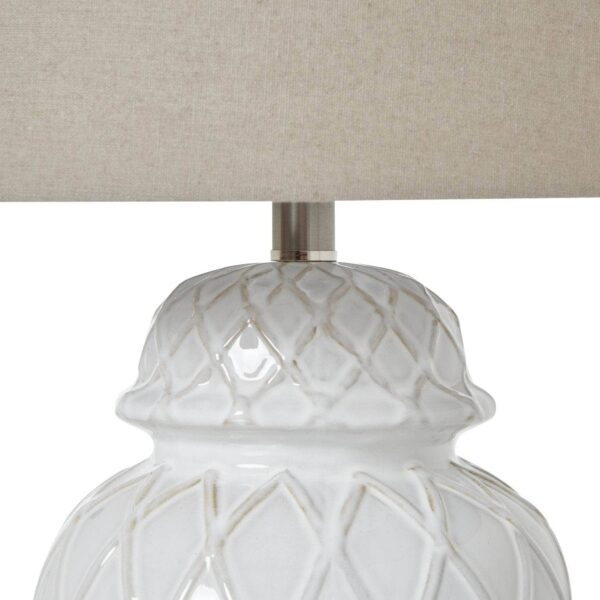 Marliam White Ceramic Ginger Jar Lamp with Linen Shade – Classic Elegance - Image 4