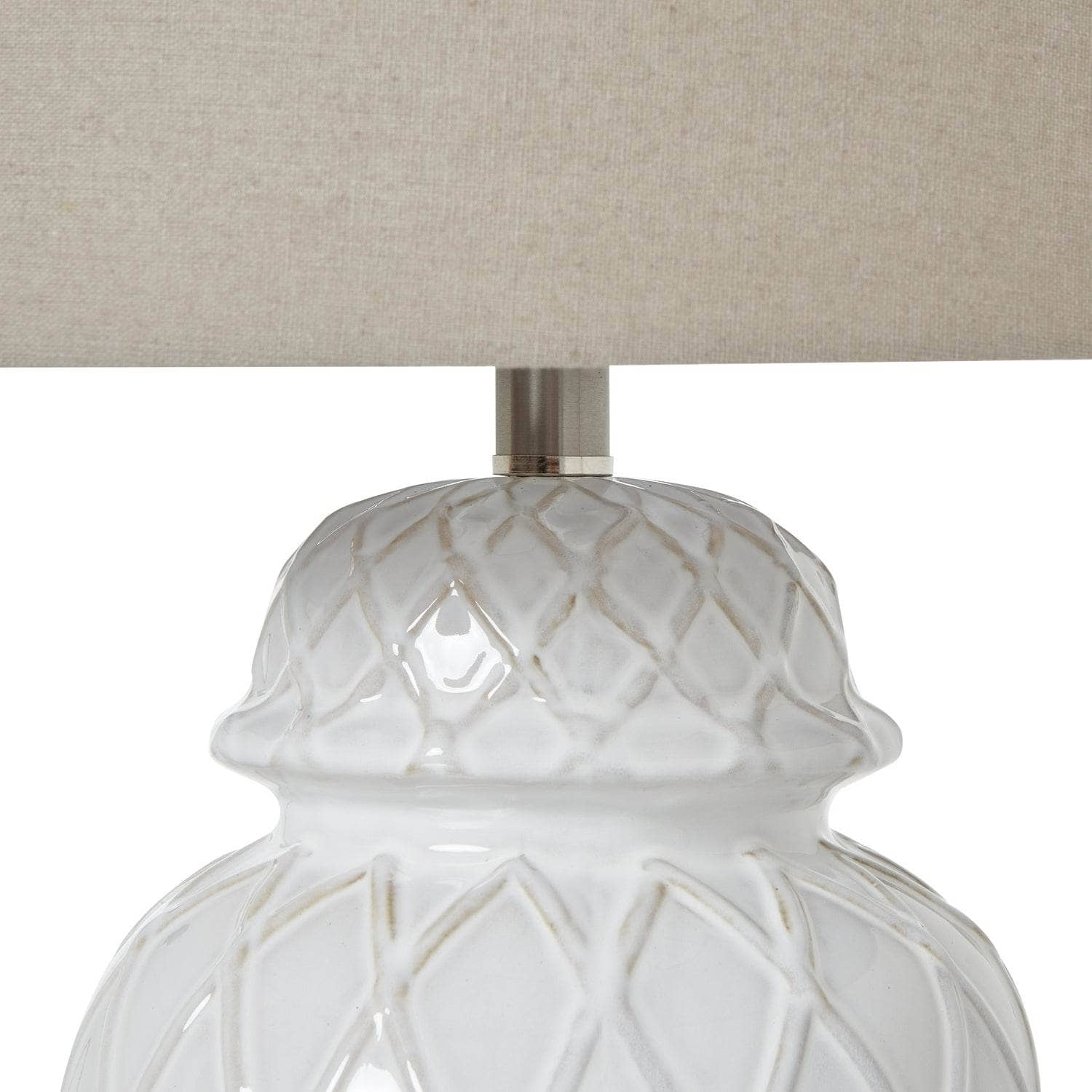 Marliam White Ceramic Ginger Jar Lamp with Linen Shade – Classic Elegance - Image 4