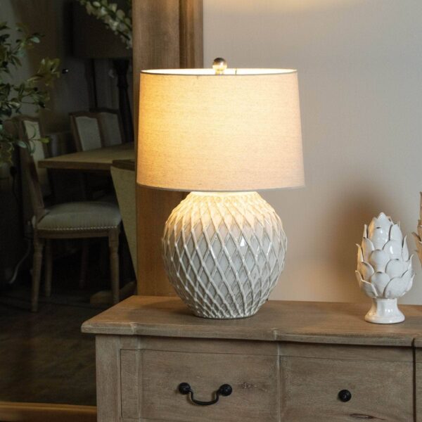 Marliam Lattice Ceramic Table Lamp with Linen Shade – Stylish Ambient Lighting