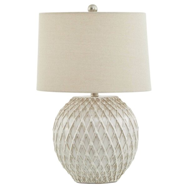 Marliam Lattice Ceramic Table Lamp with Linen Shade – Stylish Ambient Lighting - Image 2