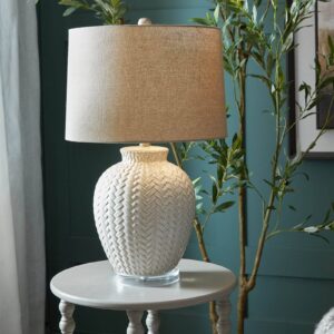 Marliam Ceramic Table Lamp with Twill Weave & Linen Shade – Elegant Lighting