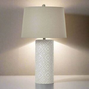 Marliam White Beaded Ceramic Lamp with Linen Shade – Elegant Ambient Lighting
