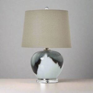 Glass Table Lamp With Linen Shade - Grey