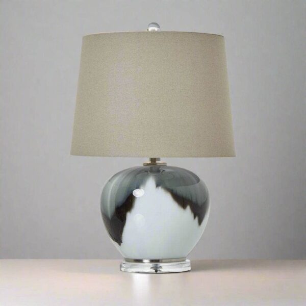Glass Table Lamp With Linen Shade - Grey