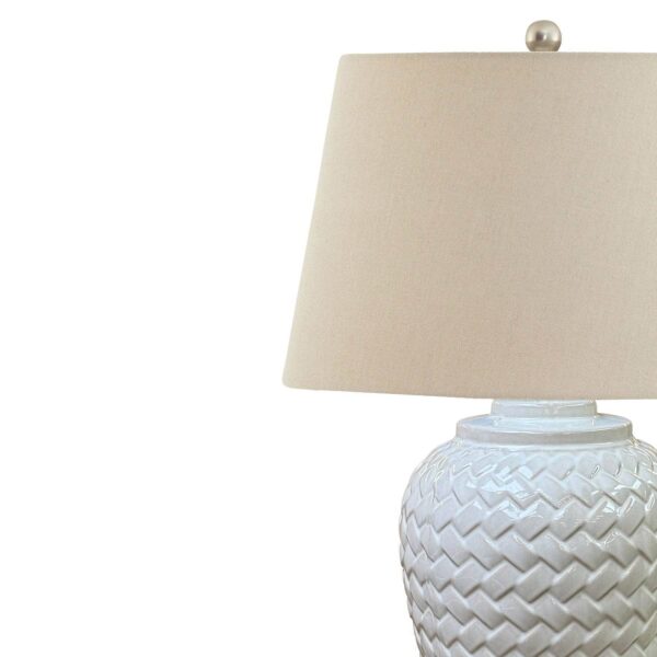 Marliam Woven Ceramic Table Lamp with Linen Shade – Cozy Ambient Lighting - Image 2