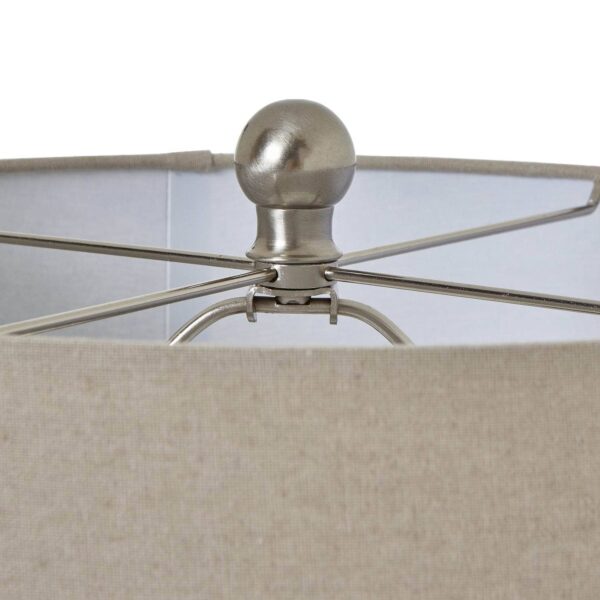 Squat White Beaded Ceramic Lamp With Linen Shade - Image 4