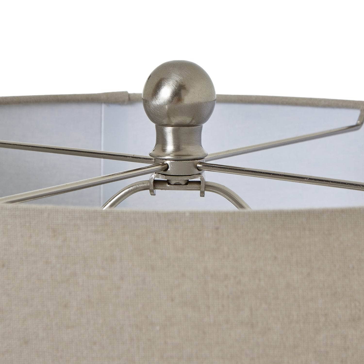 Squat White Beaded Ceramic Lamp With Linen Shade - Image 4