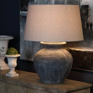 Amalfi Round Table Lamp With Linen Shade - Grey