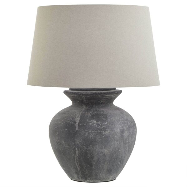Amalfi Round Table Lamp With Linen Shade - Grey - Image 2
